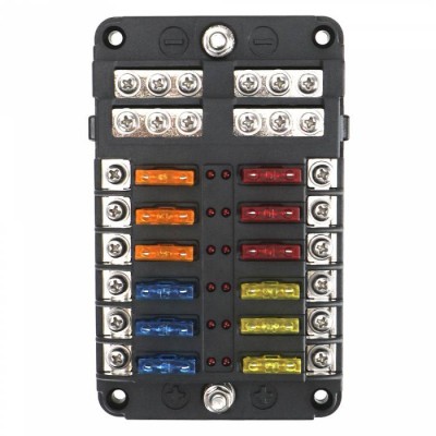 12-way Fuse Box With 12 Ground Negative Line Buses [maximum 100 Amperes] [atc/ato Fuse] [led Indicator Light] Suitable For Cars