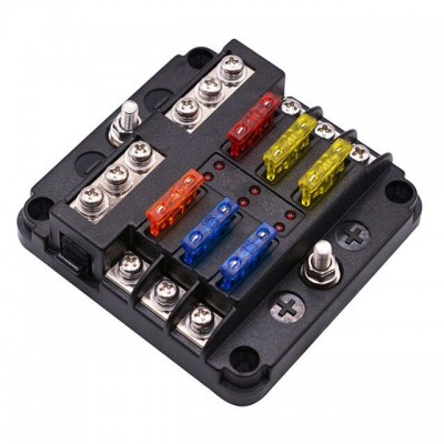 6 Way Blade Fuse Block Holder Fuse Box W/negative Bus Led Indicator For Automotive Car Marine Boat